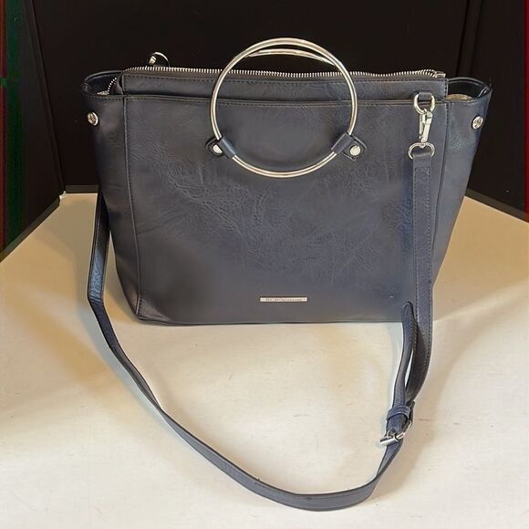 BCBGeneration Blue Handbag with 2 Large Silver Ring Handles & Strap - Picture 1 of 15